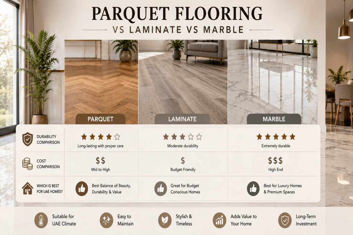Parquet Flooring vs Laminate vs Marble