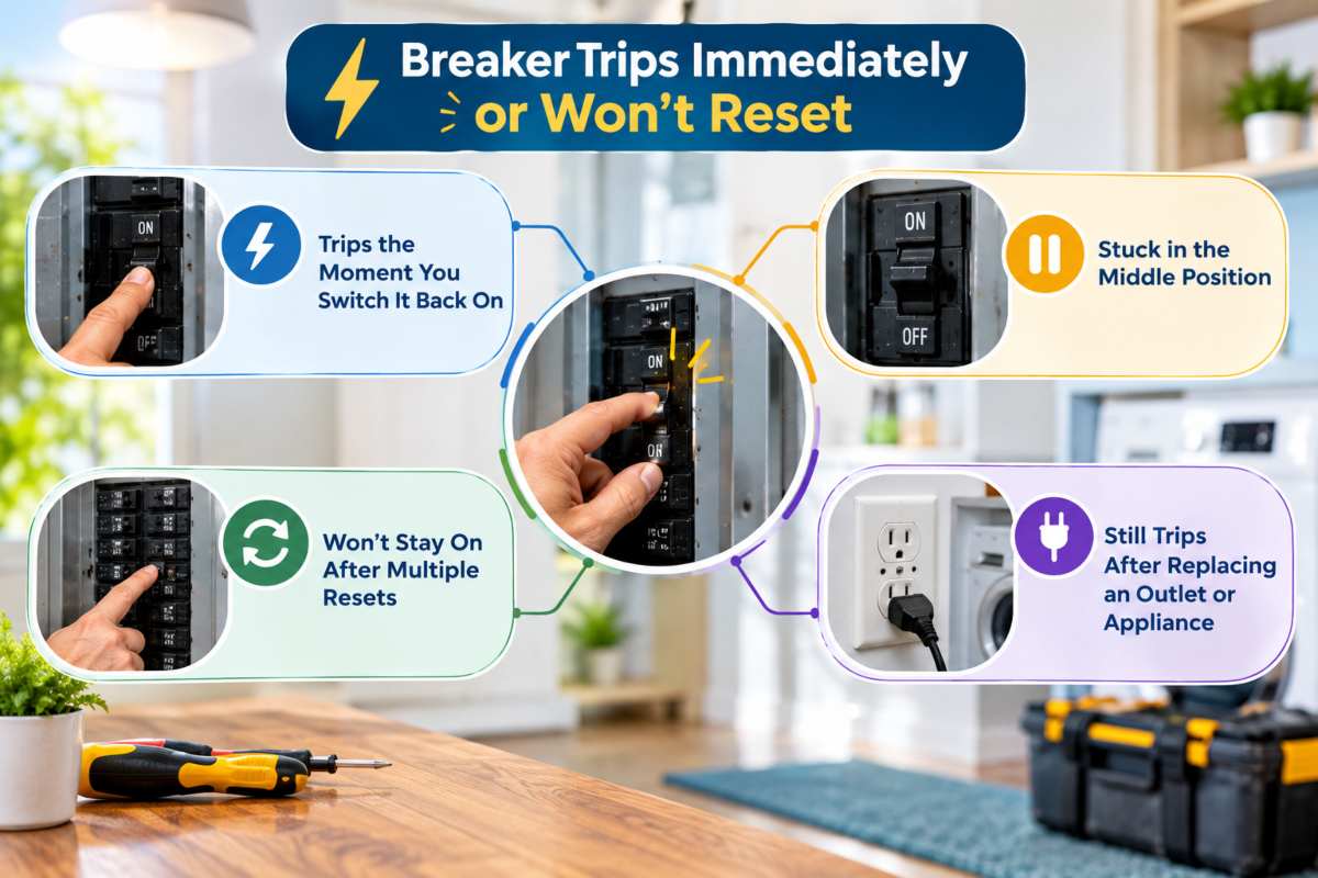 Breaker Trips Immediately or Won't Reset