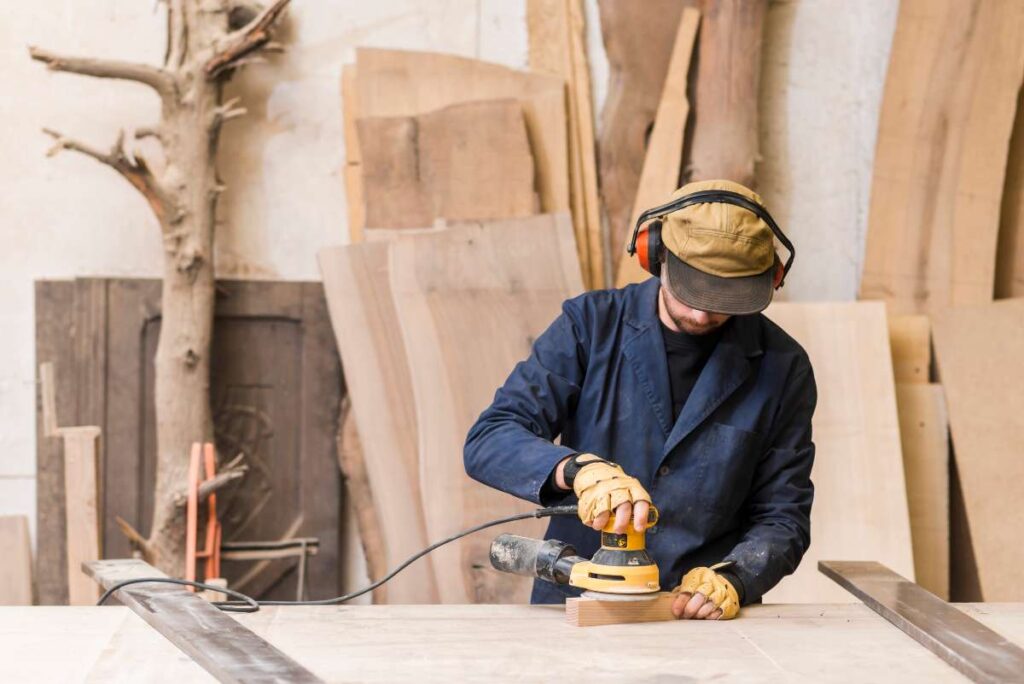 Professional carpenter working on custom woodwork.